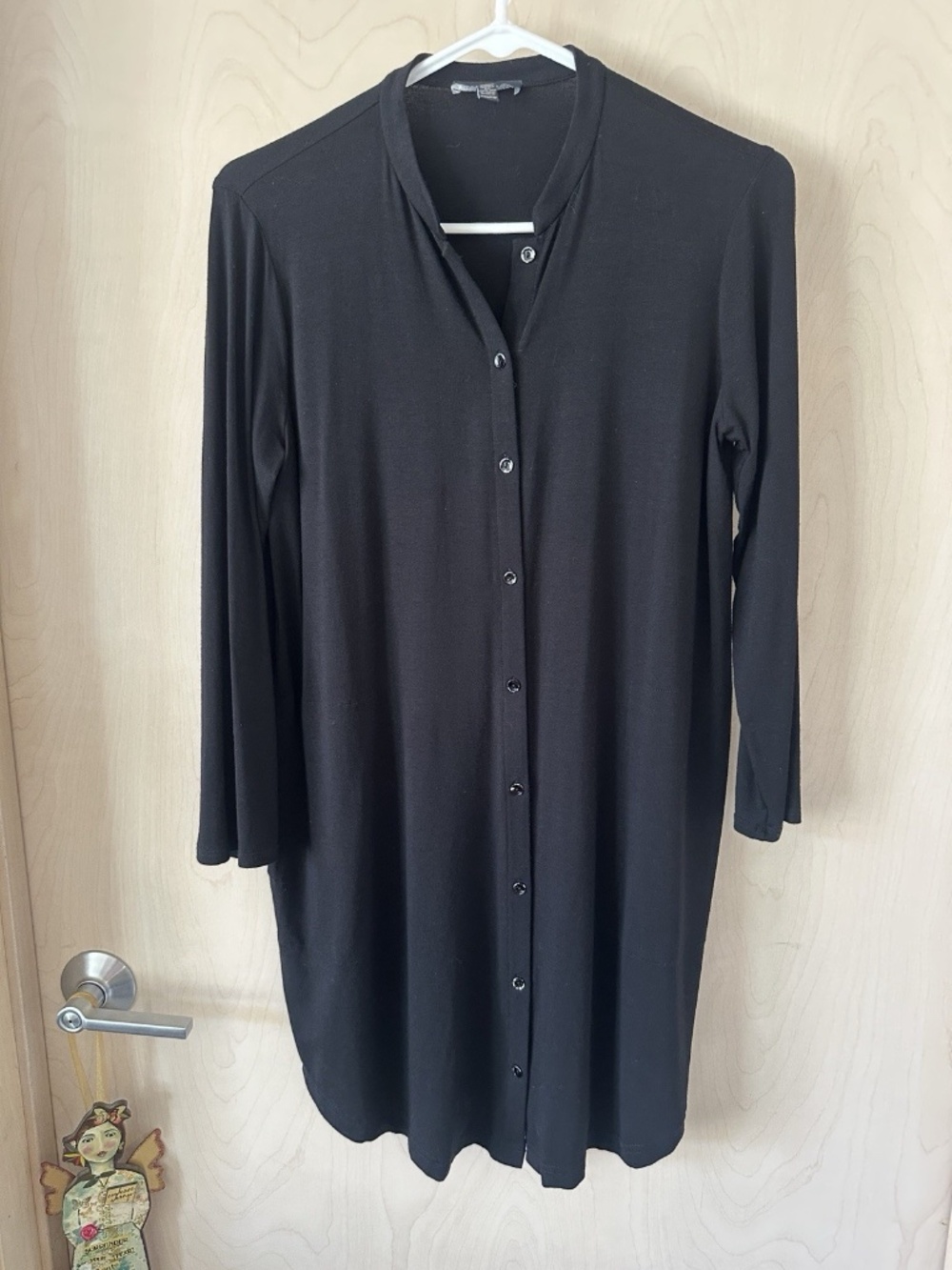 Eileen Fisher Button Front Jersey Dress Viscose Black Elevated Women XXS